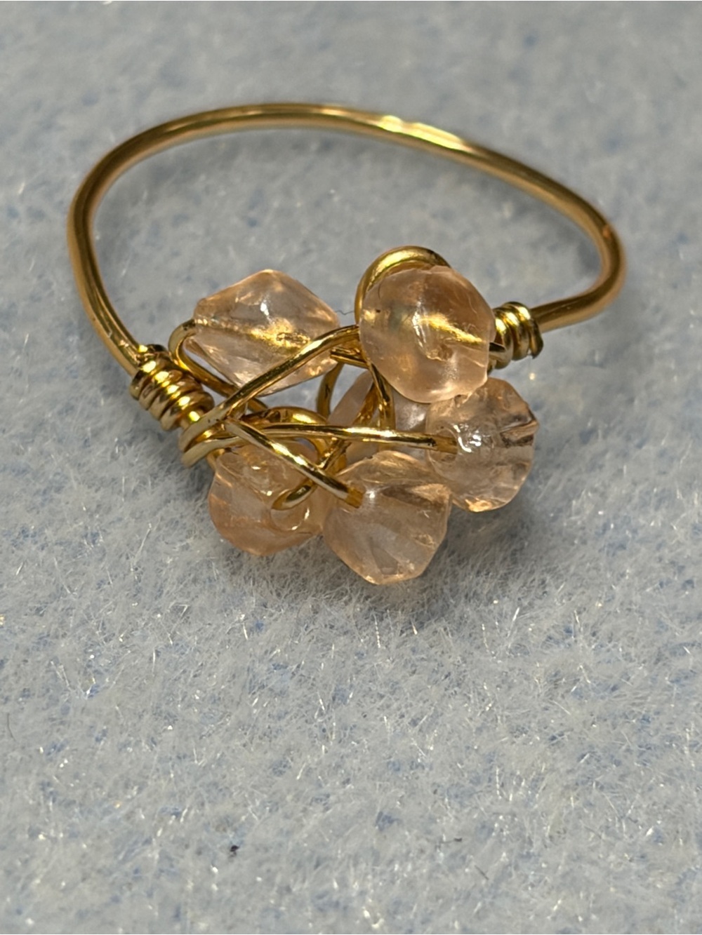 Gold Wire Ring with Pale Champagne Crystal Beads